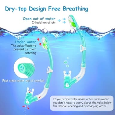 Kids Snorkel Set, Child Diving Mask Anti-Fog Swimming Goggles Dry Snorkel Children Snorkeling Swimming Gear for Youth Boys Girls Age 4-14 (Aqua Set) - Image 3