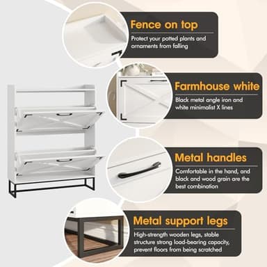 Maupvit Shoe Storage Cabinet with 2 Flip Drawers, Freestanding Organizer with Metal Legs for Entryway, Narrow Shoe Rack Cabinet, Black White - Image 4