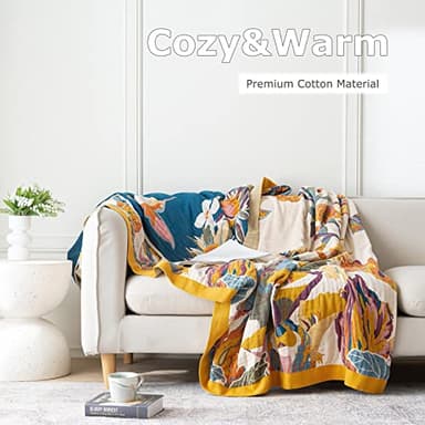Boho Throw Blanket 100% Cotton Ultra Soft Bed Throw Large Fall Blanket Floral Bird and Butterfly Farmhouse Decor Bed Blankets,60"×80" All Season Blankets for Sofa Couch Chair - Image 4