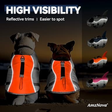 AMZNOVA Shark Dog Life Jacket, Swimming Vest with Handle, Dog Life Vest for Swimming & Boating, Ripstop & Buoyancy for Puppy Doggy, M, Bright Orange - Image 4