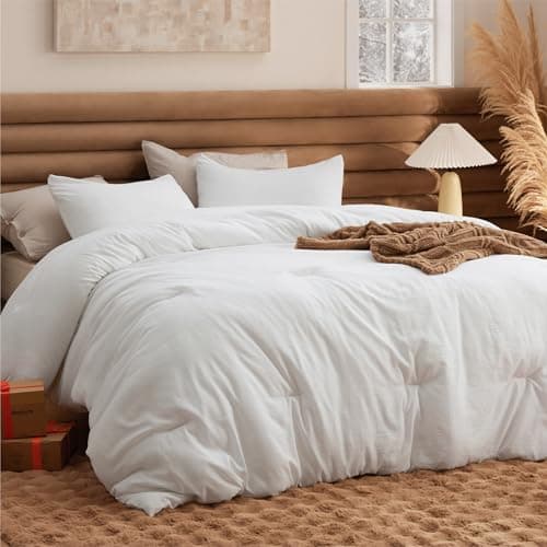 Bedsure King Size Comforter Set, White Soft Prewashed Bedding for All Seasons, 3 Pieces GentleSoft™ Warm Down Alternative Bed Set, 1 Lightweight Comforter (104"x90") and 2 Pillowcases (20"x36") - Image 1