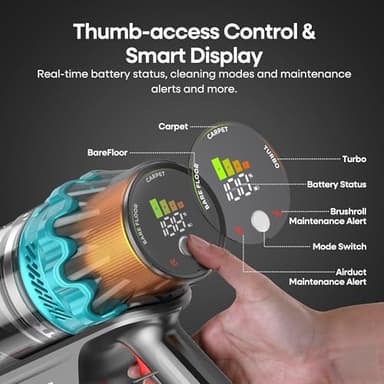 ElecKeys Cordless Vacuum Cleaner, Upgraded 580W 48KPA 65Mins Vacuum Cleaners for Home, Stick Vacuum with Self-Standing and Touch Screen, Anti-Tangled Handheld Vacuum for Pet Hair, Floors, Carpets, K10 - Image 3