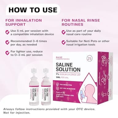 BASE LABORATORIES 7% Saline Solution for Nebulizer Machine | Saline Solution for Inhalation & Nasal Irrigation | High 7% Concentration l 25 Vials 5ml Unit Dose - Image 9