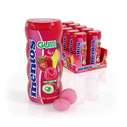 Mentos SugarFree Chewing Gum with Xylitol 15 Piece Bottle Bulk Pack of, Red Fruit & Lime, (Pack of 10) - Image 1