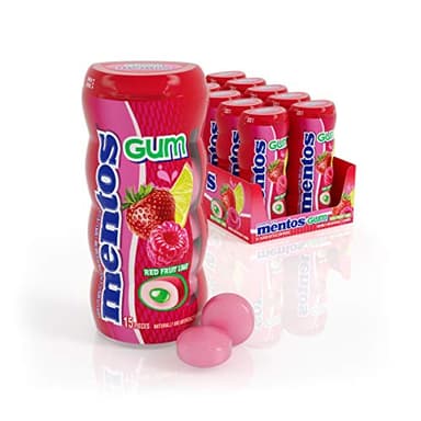 Mentos SugarFree Chewing Gum with Xylitol 15 Piece Bottle Bulk Pack of, Red Fruit & Lime, (Pack of 10) - Image 1