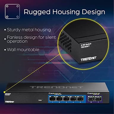 TRENDnet 7-Port Multi-Gig Gaming Switch, TEG-S327, 5 x 1G RJ-45 Base-T Ports, 2 x 2.5G RJ-45 Ports, 20Gbps Switching Capacity, Wall Mountable, Plug & Play, Lifetime Protection, Black - Image 4