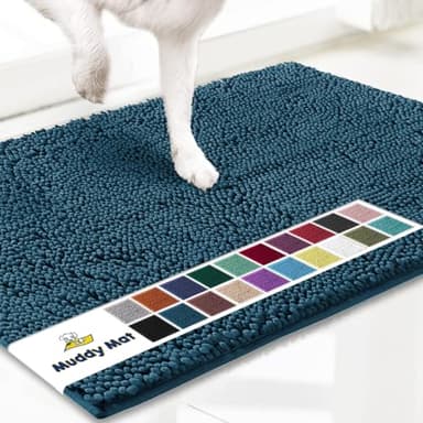 Muddy Mat® Shown on TV–Super Absorbent Microfiber Dog Door Mat for Muddy Paws, Non-Slip Washable Pet Rug, Quick Dry Chenille Entryway Carpet, Machine Washable Indoor Outdoor mat–Atlantic Blue 35"x24" - Image 1