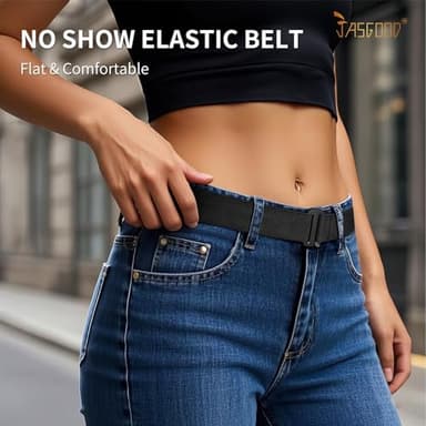 JASGOOD No Show Women Stretch Belt Invisible Elastic Web Strap Belt with Flat Buckle for Jeans Pants Dresses - Image 2
