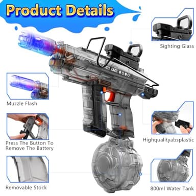 Electric Water Gun for Adults - 800ml Large Capacity, 40 FT Long Range, Automatic Water Suction, 40 Mins Continuous Shooting, Perfect for Outdoor Battles, Parties & Summer Fun - Image 4