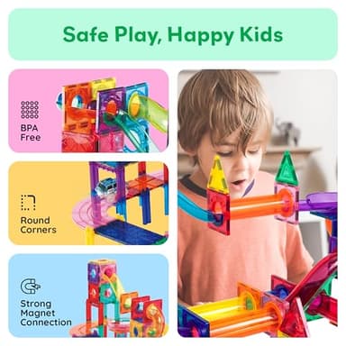 PicassoTiles 108pc 3-in-1 Marble Run Car Race Track Combo Magnetic Tiles PicassoToys Magnet Building Block Educational Construction Toy Playset STEM STEAM Learning Kit Child Brain Development PTG108 - Image 7