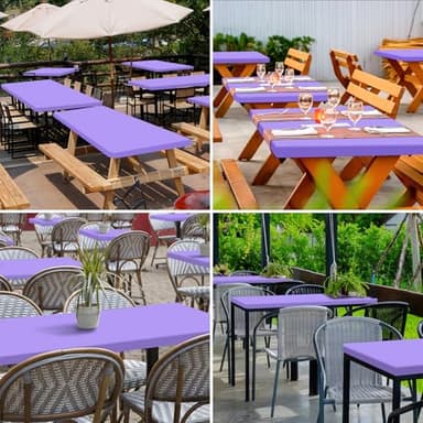 homing 2 Pack Rectangle Table Cloth, Elastic Fitted Fabric Tablecloth Fits for 6 Foot Folding Tables, Washable Table Cover for Picnic, Camping, Indoor & Outdoor (Lavender, 30" x 72") - Image 6