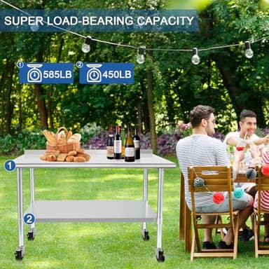 HARDURA Stainless Steel Table 30 x 48 Inches with Wheels Casters NSF Heavy Duty Commercial Prep Table with 2” Backsplash and Adjustable Undershelf for Restaurant Kitchen Home and Hotel - Image 5