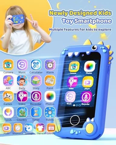 Kikapabi Kids Smart Phone - Toddler Touchscreen Toy with HD Dual Camera | Dinosaur Travel Play Phone for Boys & Girls Ages 3-10, Birthday (Blue - Image 3