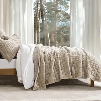 RECYCO Luxury Velvet Quilt Set King Size Bedding Sets, Ultra Soft Velvet Comforter Set, Lightweight Channel Box Stitch Oversized Bedspread Coverlet for All Season, with 2 Shams, Urban Taupe - Image 2