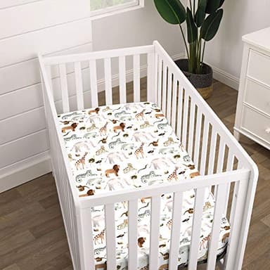 NoJo Water Color Jungle Friends Tan, Brown & Grey Fitted Super Soft Crib Sheet, Tan, Brown, Grey - Image 2