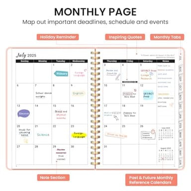 Academic Planner 2025-2026 For Women & Men, Monthly and Weekly Calendar Planner, Jul 2025 - Jun 2026, A4 (8.5" x 11"), Teacher Student Planning Book with Tabs, Ideal for Office School Supplies - Pink - Image 2