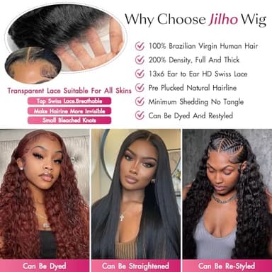 Jilho 30 Inch Water Wave Lace Front Wigs Human Hair 13x6 HD Lace Frontal Wigs Pre Plucked Glueless Brazilian Curly Human Hair Wig 200 Density Glueless Frontal Wigs for Women - Image 5