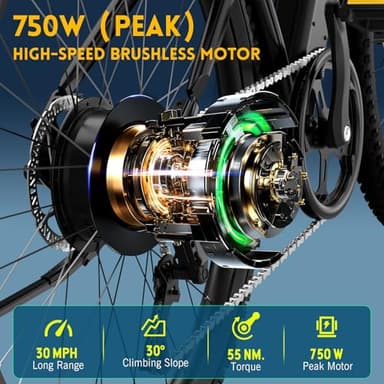 TST Electric Bike for Adults - 23MPH Lightweight Ebike, with Peak 750W Brushless Motor, 36V 300Wh Removable Built-in Battery Bike, Range Up to 50Miles, 26" Tire Step Over Electric Bike for Commuter - Image 2