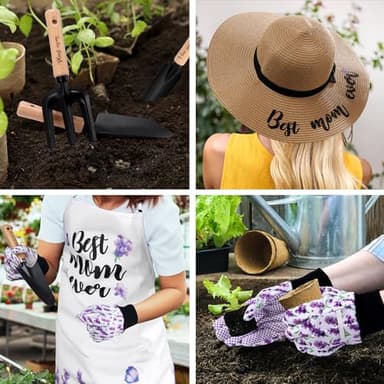 Percozzi Gifts for Mother‘s day Gardening Tools Kit Planting Tools Lavender Straw Hat Floral Apron Glove Women Birthday Spring Mother's Day Basket for Her Mother Outdoor Yard Lawn Horticulture Starter - Image 5