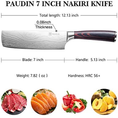 PAUDIN Nakiri Knife - 7" Razor Sharp Meat Cleaver and Vegetable Kitchen Knife, High Carbon Stainless Steel, Multipurpose Asian Chef Knife for Home and Kitchen with Ergonomic Handle - Image 2