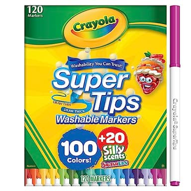 Crayola Super Tips & Silly Scents Washable Marker Set (120ct), Bulk Colored Markers for Coloring Books, Fine Tip, Conical, Water-Based Ink, Ideal for Kids' Art Projects, Gifts - Image 3