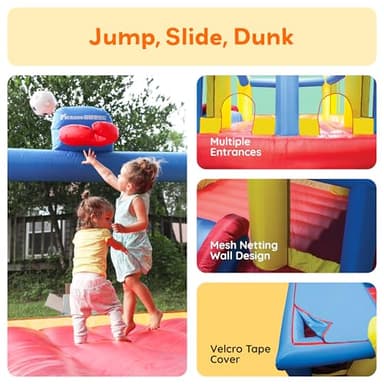 [Upgrade Version] PicassoTiles KC102 12x10 Foot Inflatable Bouncer Jumping Bouncing House, Jump Slide, Dunk Playhouse w/Basketball Rim, 4 Sports Balls, Full-Size Entry, 580W ETL Certified Blower - Image 4