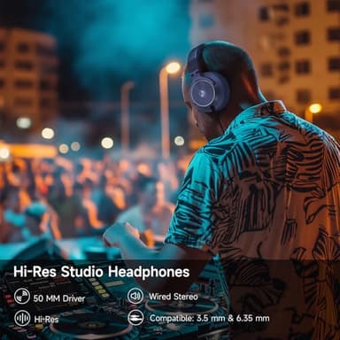 Rumoon Wired Over Ear Headphones, Studio Monitor & Mixing DJ Headphones with 50mm Neodymium Drivers and 1/4 to 3.5mm Jack for Guitar AMP Podcast Piano Keyboard (Dark Blue) - Image 2