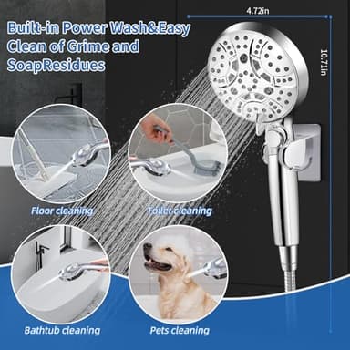 WATFIGBY RV Shower Head with Hose, Shower Head with Handheld, 10 Modes High Pressure Shower Heads for Home/RV/Camper/Travel Trailer, Handheld Shower Head Holder and Extra Long 5ft Stainless Steel Hose - Image 3
