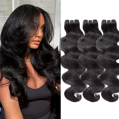 WEQUEEN Body Wave Bundles Human Hair Bundles 16A Brazilian Virgin Hair 20 22 24 In Thick Weave Natural Black - Image 1