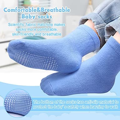 HYzgb Toddler Boys Socks 3T-4T-5T with Grippers Little Kids Non Slip Grips Crew Socks 12 Pairs Cotton for Boys 3-4-5 Years Old (Black/White/Gray/Skyblue) - Image 2