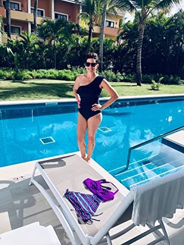 Hilor Women's One Piece Swimsuits One Shoulder Swimwear Asymmetric Ruffle Monokinis Bathing Suits Navy 8 - Image 6