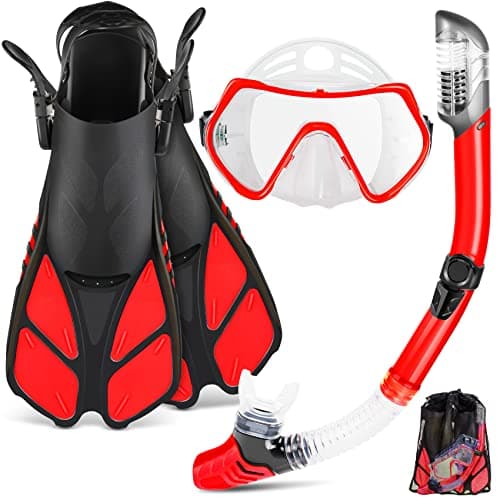 ZEEPORTE Mask Fin Snorkel Set with Adult Snorkeling Gear, Panoramic View Diving Mask, Trek Fin, Dry Top Snorkel +Travel Bags, Snorkel for Lap Swimming - Image 1