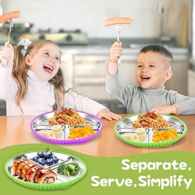 Stainless Steel Kids Plates with Suction, 2Pack 9" Divided Toddler Plates Removable Non Slip Silicone Sleeves Baby Feeding Led Weaning Supplies, BPA Free, Unbreakable Dishwasher Safe - Image 7