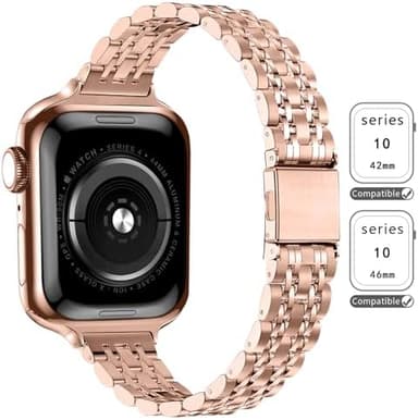 Slim Watch Band Compatible with Apple Watch 41mm 45mm 42mm 44mm 40mm 38mm Metal Stainless Steel Watchband Suitable for iWatch 10/9/8/7/6/5/4/3/2/1/SE Series Women Luxury Strap - Image 4