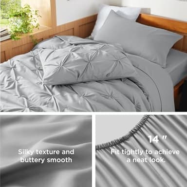Bedsure Twin XL Comforter Set - Extra Long 5 Pieces Dorm Bedding Sets, GentleSoft™ Pinch Pleat Grey Bed in a Bag with Pintuck Comforter, Sheets, Pillowcase & Sham - Image 5