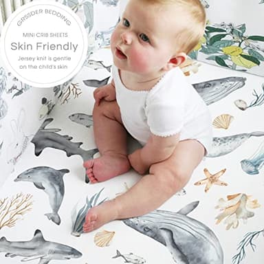 GRSSDER Stretchy Super Soft Jersey Knit Fitted Pack n Play Sheets Set 2 Pack,Portable/Mini Crib Sheets Snug and Safe,Beautiful Marine Organism for Boys and Girls - Image 5
