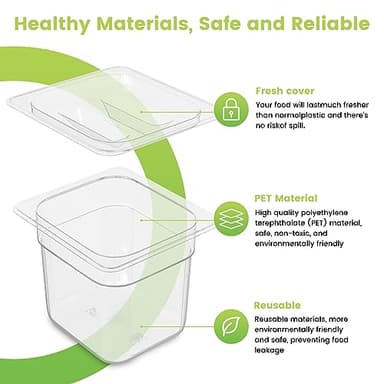 HNEDSEN 12 Pack Plastic Food Pan with Lid 1/6 Size 4 Inch Deep Restaurant Clear Food Storage Containers Polycarbonate Commercial Hotel Pans for Fruits Vegetables Beans Corns (12 PCS, 4'' Deep) - Image 4