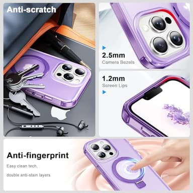 Turquiase for iPhone 13 Pro Max Full Body Shockproof Case with Magnetic Invisible Stand [Compatible with MagSafe] Built-in Screen Protector Military Drop ProtectionTranslucent Phone Cover -Purple - Image 5