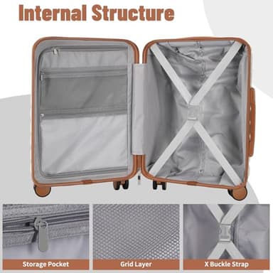 WireHot Lightweight Luggage with Spinner Wheels & YKK Zipper, 3-Piece Suitcase ABS+PC Hardside Luggage Set with TSA Lock for Women Men, Apricot Off White (20+24+28 inch) - Image 6