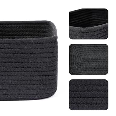 MiniArk Small Storage Baskets for Organizing | Closet Organizer Bins | Shelf Toy Basket | Woven Rope Baskets | Cube Decorative Box | Shallow Basket | 11.5x7.5x4.7” | 3 Packs Black - Image 2