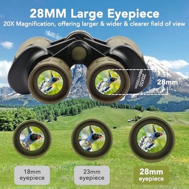 20x50 Binoculars for Adults High Powered, Military Compact HD Waterproof Binoculars with Low Light Vision for Bird Watching Travel Hunting Football Games Stargazing with Carrying Case and Strap(Mud) - Image 3