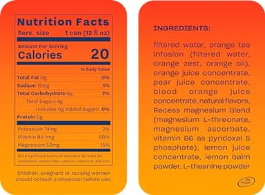 Recess Mood Magnesium & Adaptogen Drink, Relaxation Beverage, 12 ounce (Blood Orange, 12 pack) - Image 2