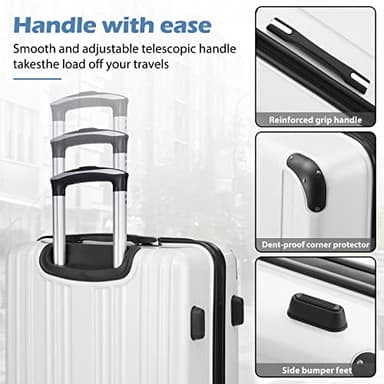 Coolife Luggage Expandable 5 Piece Sets PC+ABS Spinner Suitcase 20 inch 24 inch 28 inch (white grid new) - Image 4