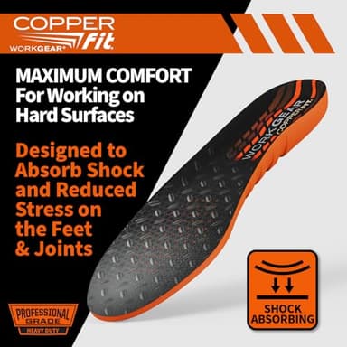 COPPER FIT PRO Grade Work Insoles – Anti-Shock, Anti-Fatigue Orthopedic Cushion with Contoured Arch – for Work Boots and Shoes – Men’s 8 – 13 – (2 Pair) - Image 5