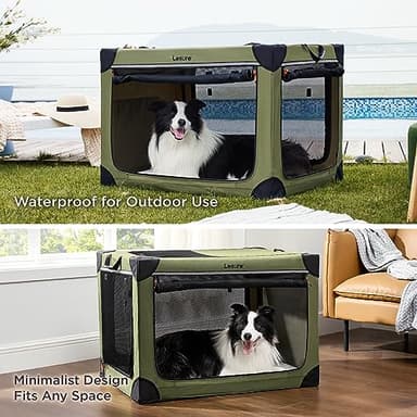 Lesure Soft Collapsible Dog Crate - 36 Inch Portable Travel Crate for Large Dogs Indoor & Outdoor, 4-Door Foldable Pet Kennel with Mesh Windows, Green - Image 2