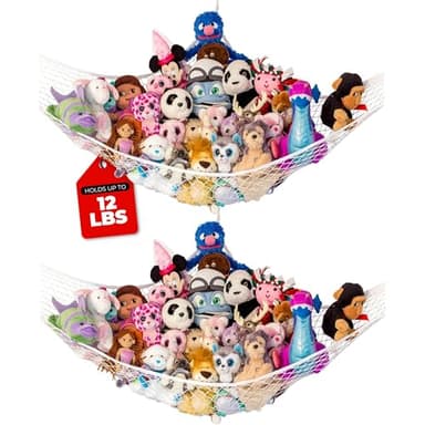 Lilly's Love Stuffed Animal Hammock | Corner Hanging Organizer, Toy Storage, Stuffed Animal Storage Net | Made from Quality Fishing Net, Holds 12lbs | 67"x47"x47" (White, 2 Pack) - Image 1