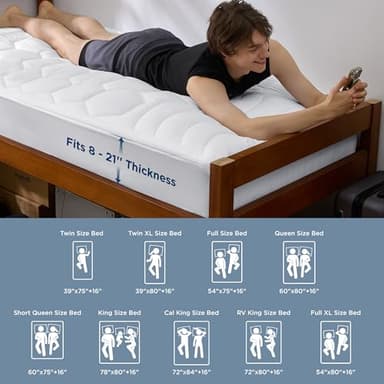 Bedsure Twin XL Mattress Pad - Soft Mattress Topper for College Dorm Room Essentials, Extra Long Twin Quilted Fitted Bed Cover Protector with 8-21 Inches Deep Pocket, Washable, White, 39x80 Inches - Image 7