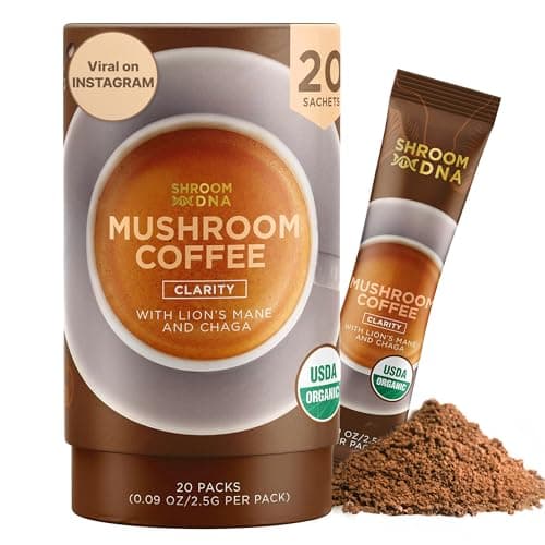 ShroomDNA Mushroom Coffee Blend with Chaga & Lion's Mane | Instant Focus + Clarity All Day | Organic + Vegan + Gluten Free | No Added Sugar | 20 Count - Image 1