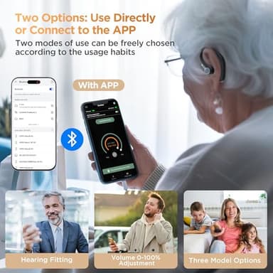 Hearing Aids, Hearing Aids for Seniors with Bluetooth, Rechargeable Hearing Aid with APP for People with Hearing Loss, 5 Levels of Volume Automatic Noise Cancellation, Clear Sound and Easy to Use - Image 5