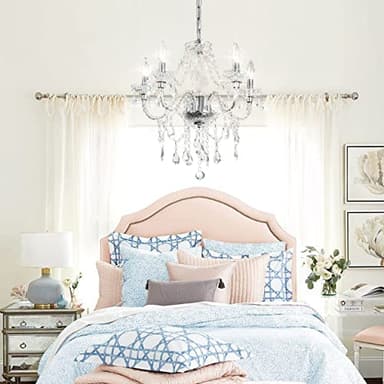 Plug-in 5 Light Crystal Hanging Pendant Lights Acrylic Chandelier with Clear Cord & On/Off Switch H19 D19.7 for Kitchen Island Girls' Room Dining Area Laundry Pavilion. - Image 6